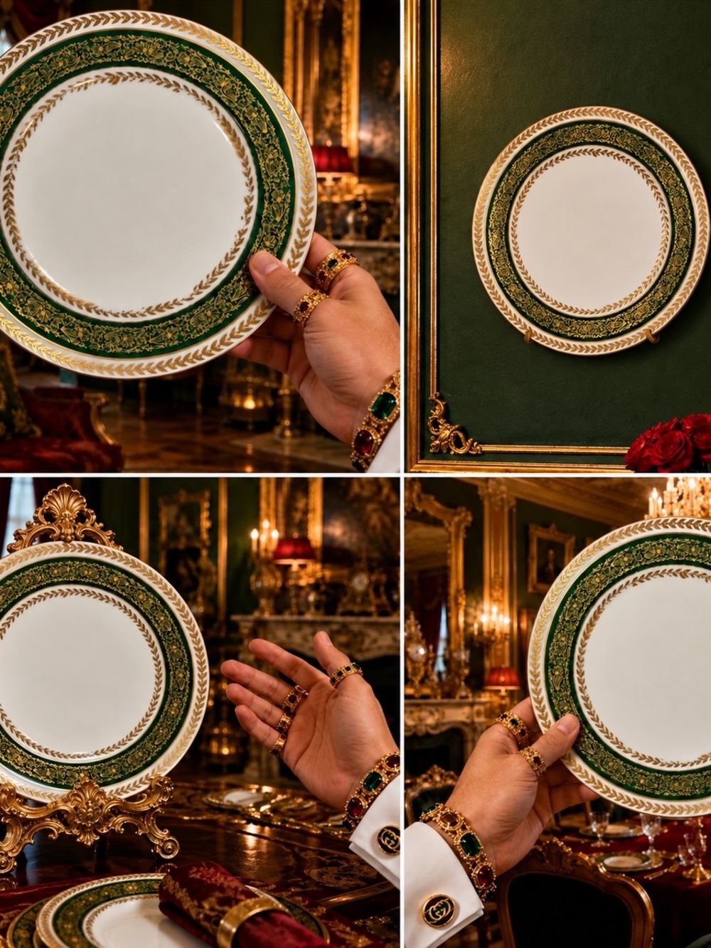 SET/4 c 1900 France T&V Tressemann & Vogt Limoges Antique Porcelain Dinner Plate